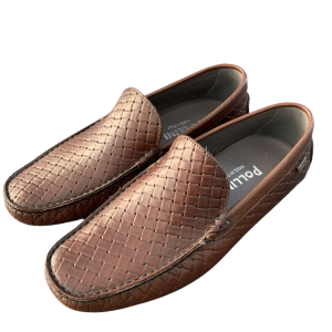 MOCASSINI POLLINI PELLE INTRECCIATA MARRONE